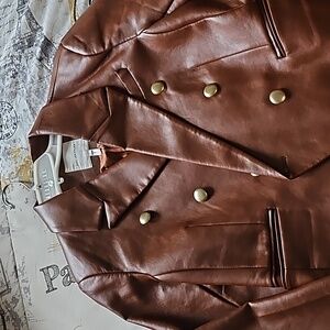 NWT Chocolate Faux Leather double breast's jacket
